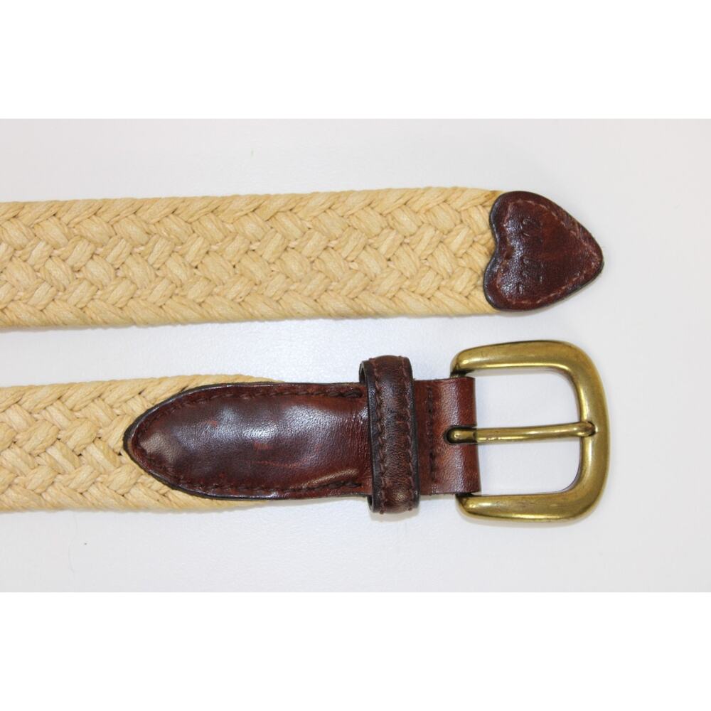 Vintage Trafalgar Belt Size M Woven Jute Cotton Leather Belt Ivory & Brown USA - Picture 6 of 10
